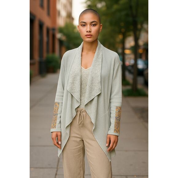 Soft Surroundings Large Thermal‎ Cadence Open Front Laces Trim Cardigan Sweater - Picture 1 of 12